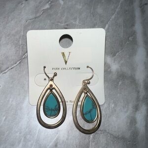 V Foxy Collection Gold and Turquoise Drop Earrings NWT